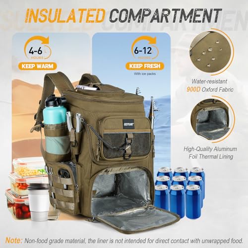 Goture Fishing Backpack, 900D Water-Resistant Tackle Bag with Rod Holders, Insulated Cooler Compartment, 55L Large Capacity Fishing Gear Storage for Saltwater&Freshwater Camping Hiking,Gifts for Men - color: A2:khaki(without Tackle Boxes)
