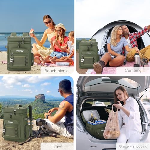 Hulongo Large Waterproof Insulated Cooler Backpack for Men & Women, Leak Proof Cooler Backpack for Camping, Beach, Fishing, Picnic, Travel, Outdoor, 30L, 48Cans - color: green