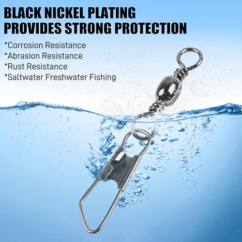 SILANON Fishing Barrel Swivels Snaps, Barrel Swivel with Safety Snap Stainless Steel Brass Swivels Fishing Tackle Line Connector High Strength Solid Rings for Saltwater Freshwater - size: 8#-28lb-120pcs