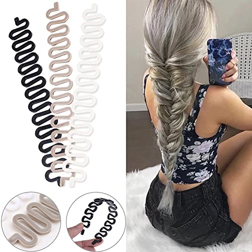 AKOAK 3 Pcs (Black, Gray, White) Hair Accessories - Fish Bone Braid Centipede, Twist Tool for DIY Hairstyles and French Braids