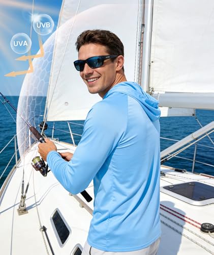 ZITY 5 Pack Men's Sun Protection Long Sleeve Hoodie Shirts UPF 50+ Fishing Shirts Lightweight Athletic Rash Guard Sweatshirts - color: 2 Lightblue/White/2 Light Gray, size: Large