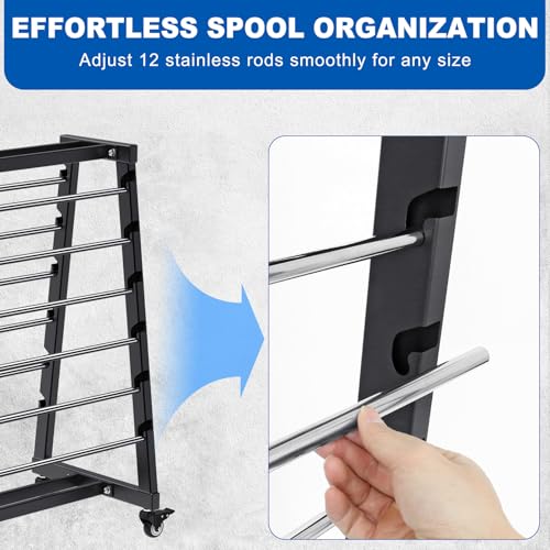 Kipika Heavy Duty Mobile Wire Spool Rack - 12-Rod Adjustable Cable Reel Holder with Locking Swivel Casters, Alloy Steel Frame for Industrial, Electrical, Workshop, 400LB Capacity - color: C: Mobile Wire Spool Holder (12 Rods)
