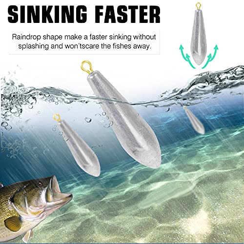 AMYSPORTS Drop Shot Fishing Weights Kit Lead Freshwater Fishing Sinkers Bass Casting Removable Fishing Weights Saltwater Streamlined - size: Size3 (1.8oz.) 8 pcs
