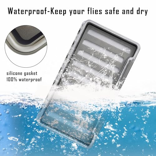 Aventik Waterproof Fly Box Clear Lid with Deep Design Silicone Tackle Box for Large Flies & Jig Heads Durable Lightweight Fly Fishing Storage Case(H048XLA) - style: H048XLA