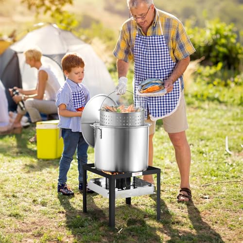 VEVOR 80 Qt Seafood Boiling Kit with Strainer, Outdoor Seafood Boil Pot and Basket, Cooking Set for Crab Crawfish Lobster Boiling, Aluminum Stockpot with 100,000 BTUs Propane Burner and Steamer Rack - style: 80-qt
