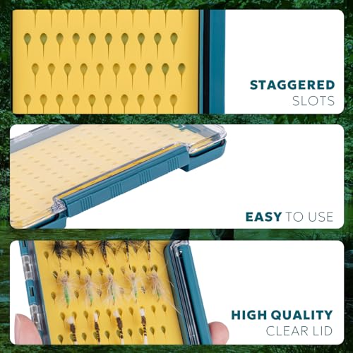 SF Slim Fly Fishing Box Thin Trout Flies Storage Box Plastic Clear Lid Yellow Silicone Waterproof Fly Fishing Box Large - style: Large- 1Pack