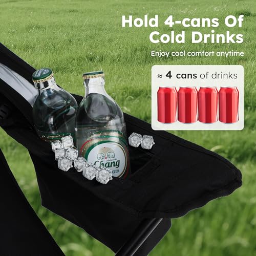 ALPHA CAMP 2-Pack Camping Chair with Cooler Bag, Heavy Duty 250lbs Capacity Folding Chair with Lumbar Support & Side Pocket, Portable Quad Chairs for Beach Fishing Tailgating & Sideline Sport - color: Black&grey