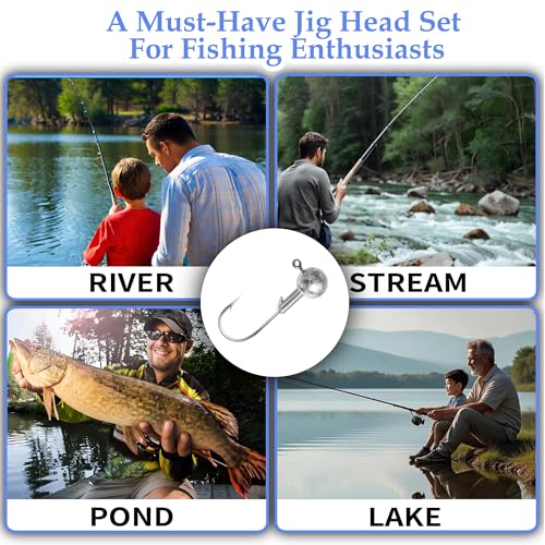 40pack Fishing Jig Heads Set with Hooks Box, Fishing Soft Lures Hooks for Crappie Bass Trout, Saltwater Freshwater Fishing Tackle Kit, 1/8 oz, 3/16 oz, 1/4 oz, 3/8 oz, 10pcs Each Size