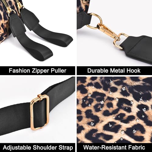 Checkered Nylon Crossbody Bag Bum Bag for Women Mom Large Checkered Fanny Packs with Adjustable Strap - color: Leopard