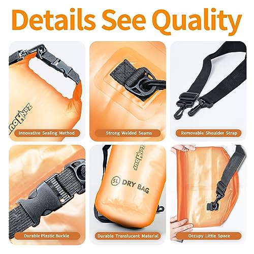 Waterproof Dry Bag - Roll Top Transparent Storage Bag,2L/5L/10L/20L,Suitable for Traveling, Swimming, Kayaking, Camping, Fishing, Rainy Day Trips - color: Orange, size: 5L