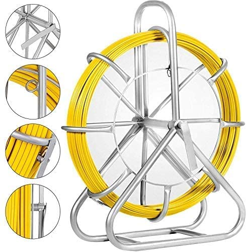 Fish Tape Fiberglass, 656FT 1/4in Duct Rodder Fish Tape Wire Puller, Cable Running Rod with Steel Reel Stand, Min Bending Radius 13 inch/330 mm Fishing Tools for Walls & Electrical Conduit