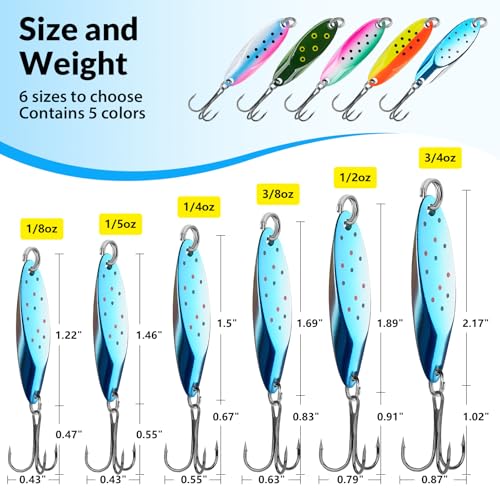 THKFISH Fishing Lure Spoons Trout Spoons for Fishing Jigging with Hooks - color: Color 2#, size: ['3/4 oz - 5 pieces']