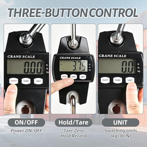 Digital Hanging Scale, 1100lb/500kg Crane Scale, Handheld Digital Hanging Scale, Mini Crane Scale with LCD Display and Hooks, Aluminum Alloy Body for Hunting, Outdoor, Fishing, Farm (Black) - color: Black-1100lb