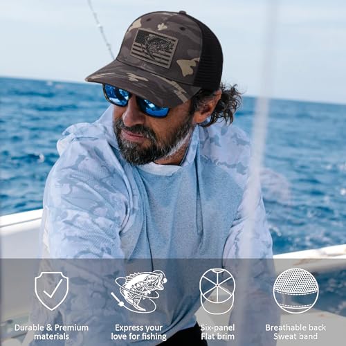 Fishing Gifts for Men - Snapback & Trucker Hats - American Flag Outdoor Fishing Hat - color: 04.camo-2(bassflag)