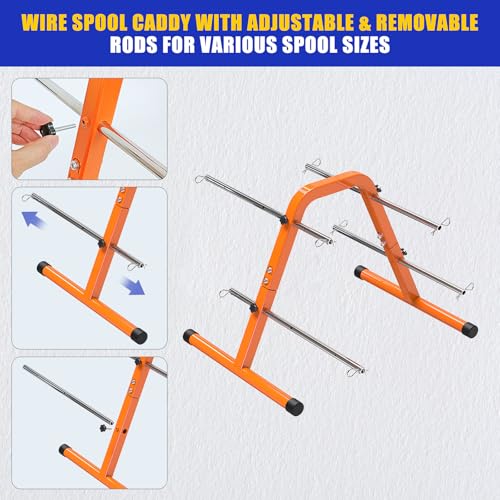 Kipika Portable Wire Spool Rack - Heavy-Duty Steel Cable Dispenser with 4 Adjustable Rods, Spool Rack Holder for Efficient Storage & Dispensing, 8" Max Capacity, Orange - color: A - Orange Wire Spool Rack (4 Rods)