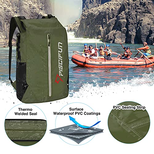 Piscifun Dry Bag Waterproof, Lightweight Dry Backpack Roll-Top Sealed with Waist Pouch and Phone Case Keeps Gear Dry Inside for Kayaking, Boating - color: Army Green, size: 30L