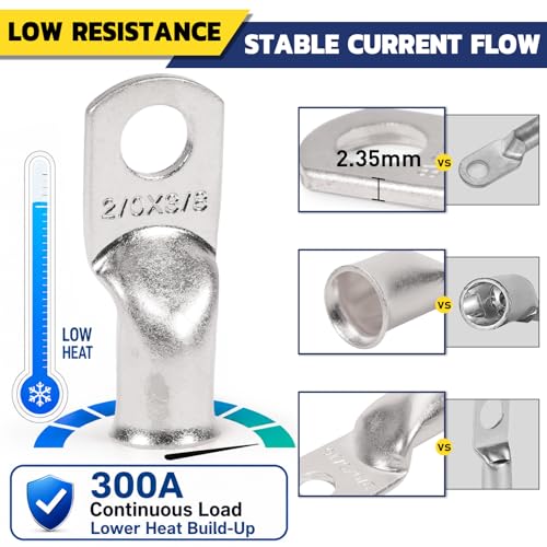 haisstronica 120PCS Tinned Copper Wire Lugs Kit,60PCS AWG 0 00 000 0000 Heavy Duty Battery Cable Lug Ends Ring Terminal Connectors,Electrical Eyelets with 60PCS 3:1 Heat Shrink Tubing - color: Tinned Copper, size: 120 PCS