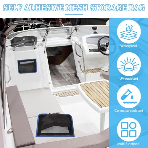 10"x7" Self-Adhesive Storage Mesh Bags, Boat Storage Organizer Mesh Bag with Strong Quadruple Backing, Waterproof Boat Storage Net for Tools Fishing Gear Equipment - 2 Pcs - style: 2 Pcs