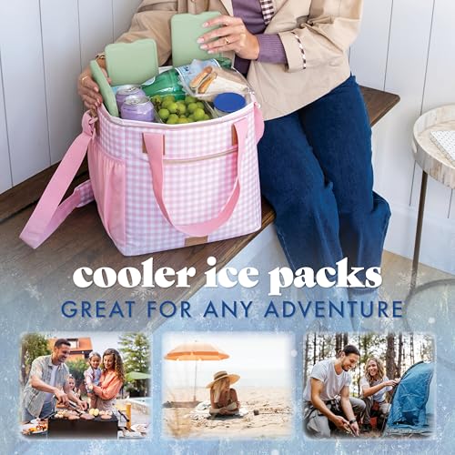 Cool Coolers by Fit & Fresh 4 Pack XL Slim Ice Packs, Quick Freeze Space Saving Reusable Ice Packs for Lunch Boxes or Coolers - color: Sage (4 Pack)