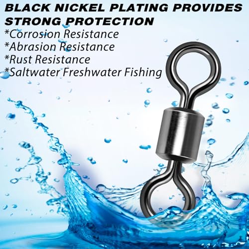 Alwonder Fishing Barrel Swivels, 40 to100-Pack Swivels Fishing Tackle Freshwater Saltwater Swivel Rolling Swivel Heavy Duty Stainless Steel Lures Leaders Line Connectors Terminal Tackle - size: #2/0(165LB)-80 Pack