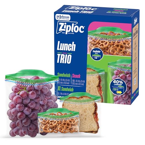 Ziploc Lunch Trio Variety Pack, Easy Open and Close, Plastic Food Storage Bags, 225 count