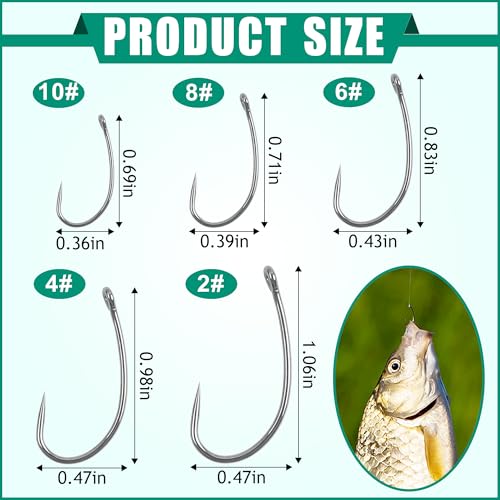 Barbless Fishing Hooks Curve Shank Carp Trout Circle Hooks Crank Fly Tying Hooks Carp Leader Hair Bait Rigs Fishing Accessoires for Freshwater Saltwater - size: 2#_80pcs