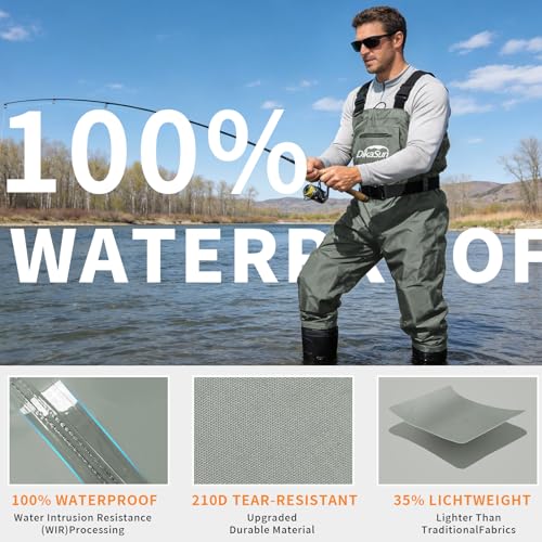 Fishing Waders for Men & Women, Waterproof 2-Ply Nylon/PVC Chest Wader with Boots for Outdoor Sizes 4-13 Bootfoot - color: Grey, size: US-M11
