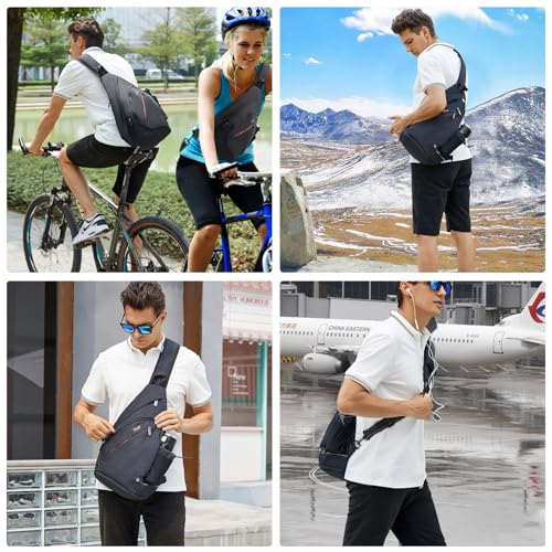 TUDEQU Sling Bag for Men Crossbody Backpack,8 Pockets Sling Backpack Mens Sling Bag,19L Sling Pack,One Strap Backpack for Men | One Strap Backpack with Umbrella Pocket,Sling Backpack with Stability Strap, One Shoulder Backpack for Hiking,Gym,Travel - colo