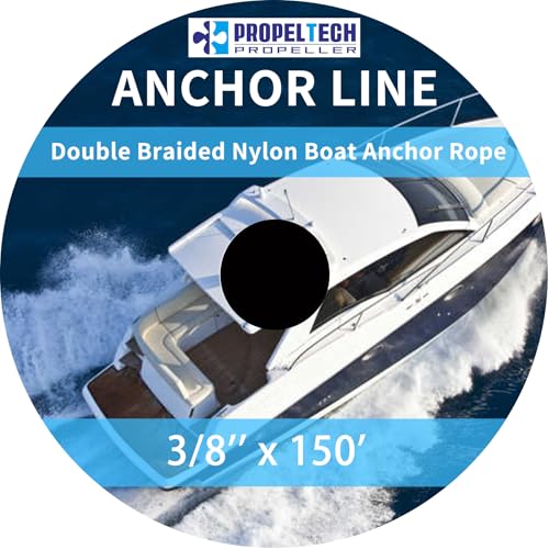 Anchor Rope Braided Anchor Line(White, 3/8" x 150') Premium Solid Braid MFP Boat Rope with Stainless Steel Thimble & Shackle, Quality Marine Line, Boat Accessories - style: 3/8" x 150'