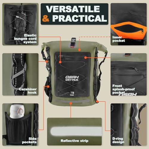 OSAH DRYPAK Waterproof Backpack Dry Bag 35L/55L/85L – Heavy Duty Roll-Top Hiking Backpack Sack Keeps Gear Dry for Travel, Kayaking, Boating, Camping, Rafting and Fishing - color: Green, size: 85L