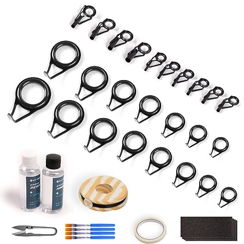 OJY&DOIIIY Fishing Rod Repair Kit, All-in-One Supplies for Fishing Pole Eyelets Replacement with Rod Guides,Epoxy Glue,Wrapping Thread and Tape - color: Spinning+Tips