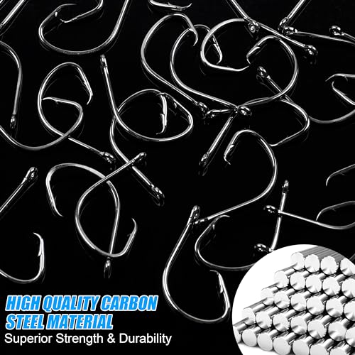 Fishing Circle Hooks Saltwater, 120pcs Catfish Hooks Offset Circle Octopus Fishing Hooks High Carbon Steel Black Nickel 2X Strong Barbed Fishhooks for Bass Trout Catfish Freshwater Size 6#-10/0 - size: 3/0-120pcs