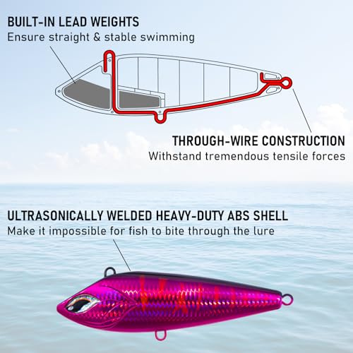 Alwonder High Speed Trolling Lures Up to 17 Knots Saltwater Fishing Lures Sinking Hard Baits 6-3/4”/7.5oz with Heavy-Duty 7/0 Hook Deep Diving Jerkbait Fishing Plug Offshore Lure for Marlin Tuna Wahoo - color: Hot Pink Mackerel