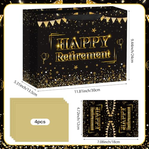 Hooqict Large Retirement Gift Bag Black Gold Happy Retirement Gift Wrap Bag with Handles, Tissue Paper, Greeting Card for Men Women Teacher Office Coworker Farewell Going Away Party Favors - color: Retirement