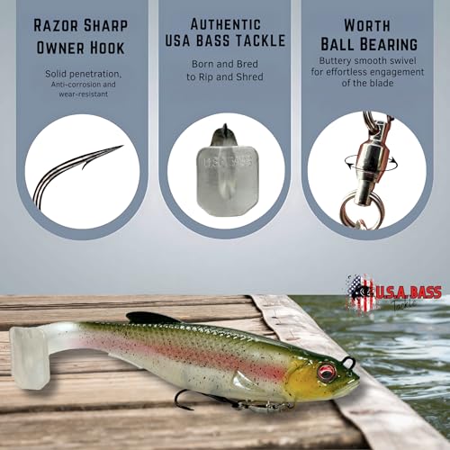 USA Bass Tackle Magnum Swimbait - Paddle Tail Swimbaits Pre Rigged Fishing Lures Premium Lure with Strong Owner Hook, Magdraft Style Bait for Giant Freshwater Predator Fish - color: HD Trout