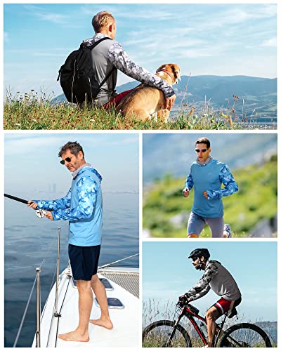 FISHEAL Men's Performance Fishing Hoodie Shirt - UPF 50+ UV Sun Protection Long Sleeve Shirts with Mesh Face Mask - color: Castle Gray Camo, size: XX-Large