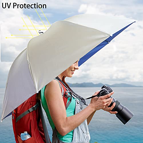 Umbrella Hat, 37 inch Fishing Umbrella Hat Hands Free Foldable UV Protection Umbrella Cap Adjustable Headwear for Fishing Golf Camping Beach Gardening Sunshade Outdoor - color: Silver-Blue