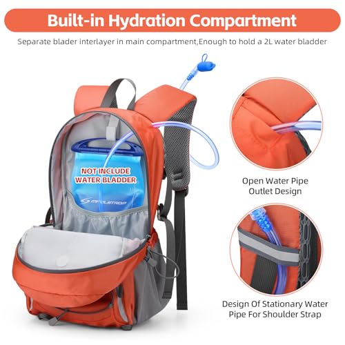 RealCool 20L Lightweight Hiking Backpack, Waterproof Daypack for Camping | 210D tear-resistant nylon, breathable shoulder and back panel, Multi-Compartment,hydration system,reflective strip,bungee net - color: Orange, size: 20L