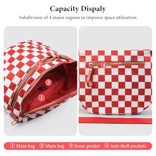 Crossbody Bags for Women, Checkered Bum Bag Crossbody, Spacious Nylon Shoulder Handbag Mom Bag (Red checkered) - color: Red checkered