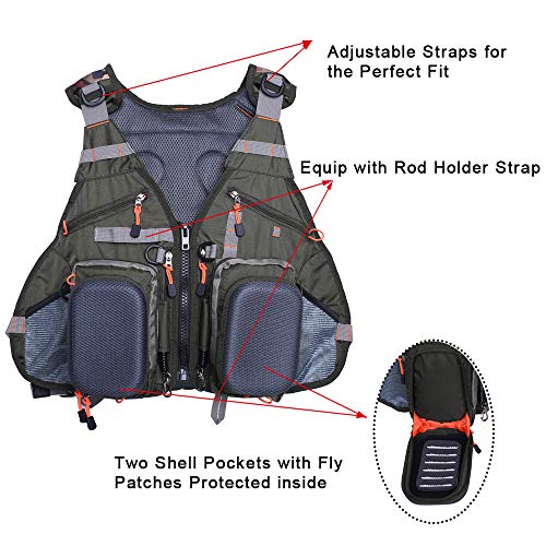 Waxaya Lightweight Fly Fishing Vest with Multi Pockets Adjustable Size Mesh Fishing Backpack for Men and Women - color: Green2