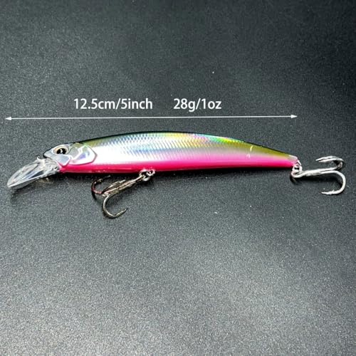 3pcs Iridescent Minnow Fishing Lures Set - 5" Sink Swimbaits, Ultra Long Casting, High-Index Plastic, Multi-Color with Treble Hooks Clear Storage Box - Perfect for Sea Fishing Bait - color: AH1328A-5'' 1oz