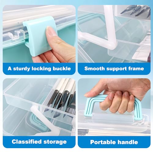 10Inch Tackle Box Organizer and Storage,Three-Layer Sewing Box With 2 Trays | Craft Organizers and Storage,Medicine Storage Box With Handle For Nail、Makeup、Diamond Painting、Building Blocks - color: BLUE