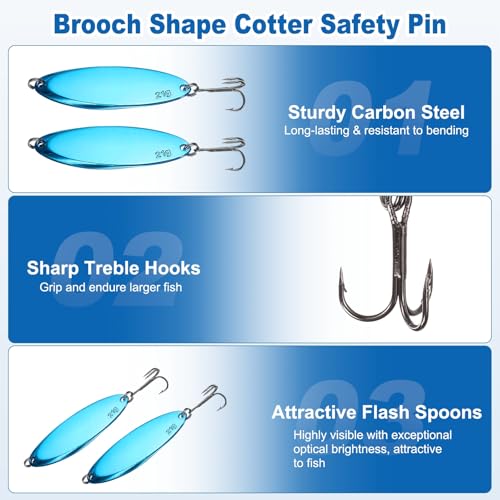 Fishing Spoons Lures, Metal Saltwater Treble Trout Lures Jigging Spoon with Treble Hooks Casting Spinner Baits - color: Blue, size: 21g / 3/4 oz