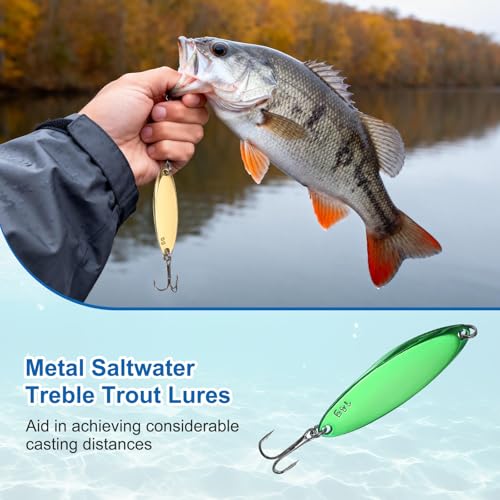 Fishing Spoons Lures, Metal Saltwater Treble Trout Lures Jigging Spoon with Treble Hooks Casting Spinner Baits - color: Green, size: 14g / 1/2oz