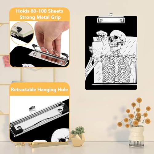 Funny Skull Clipboard, Halloween Skeleton Decorative Clip Board with Metal Clip Cute Plastic Clipboards A4 Standard Size 8.5" x 12.5" for Nurses, Students, Office - color: Skull