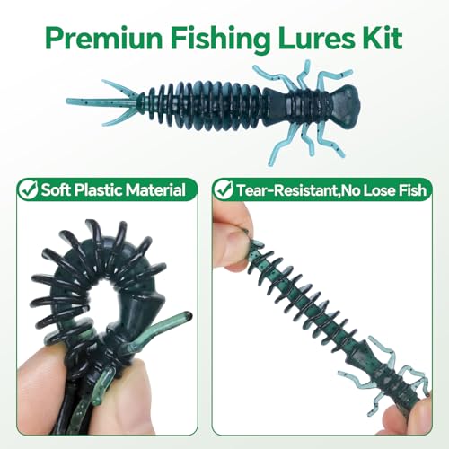 Clearance Bionics-Designed Durable Soft Plastic Fishing Lures Kit with Bonus Accessories, 3/4/5/6 Inch, 9-Type Lifelike Swimbaits in One Gear Set Included Tackle Box for Bass - color: Blue