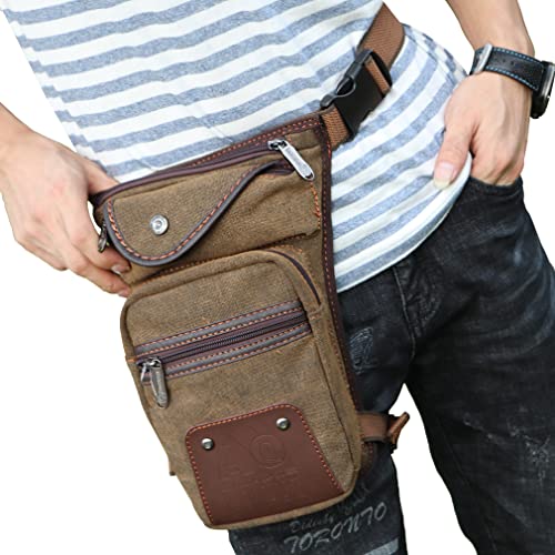 Canvas Drop Leg Bag Hiking Waist Pack for Men Outdoor Travel Sports Tactical Climbing Fishing Cycling Fanny Pouch Packet Casual Camping Sling Daypack, Brown - color: #02Brown