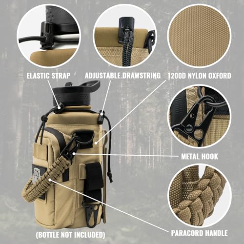 NATURE PIONEOR 32 64 128oz Tactical Water Bottle Pouch, Multi-Function Tactical Water Bottle Bag with Adjustable Shoulder Strap, Half/One Gallon Molle Strap Carrier Holder - color: Khaki, size: 32OZ