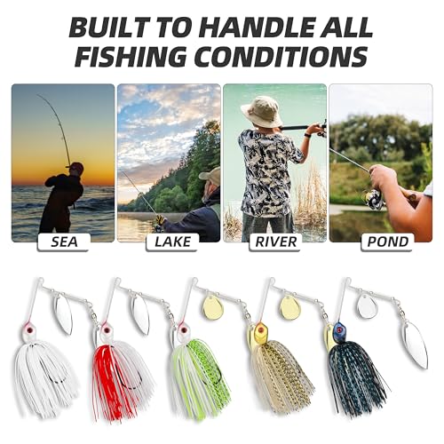 Double Blade Spinnerbaits，5 Pcs Fishing Lures Spinnerbait Kit Buzzbait Spinner Baits - Hard Metal Multicolor Spinnerbaits for Bass, Pike, Trout, Salmon Fishing