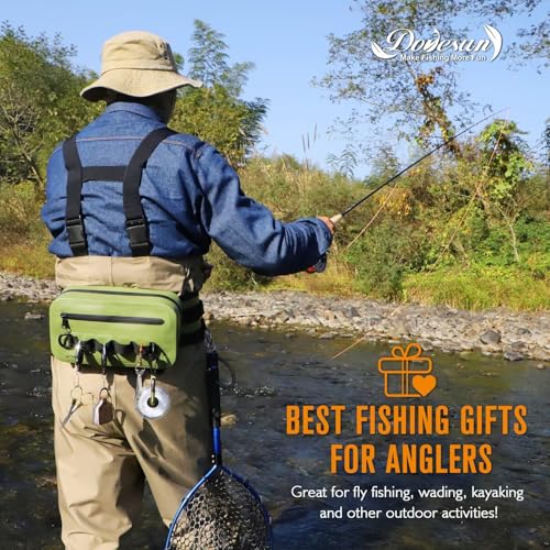 Dovesun Waterproof Fishing Fanny Pack for Men 3.3L Fly Fishing Bag Chest Pack with Airtight Zipper - color: Green
